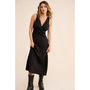 NWT Madewell Marina Slip Midi Dress in Black Sz 4 NP104